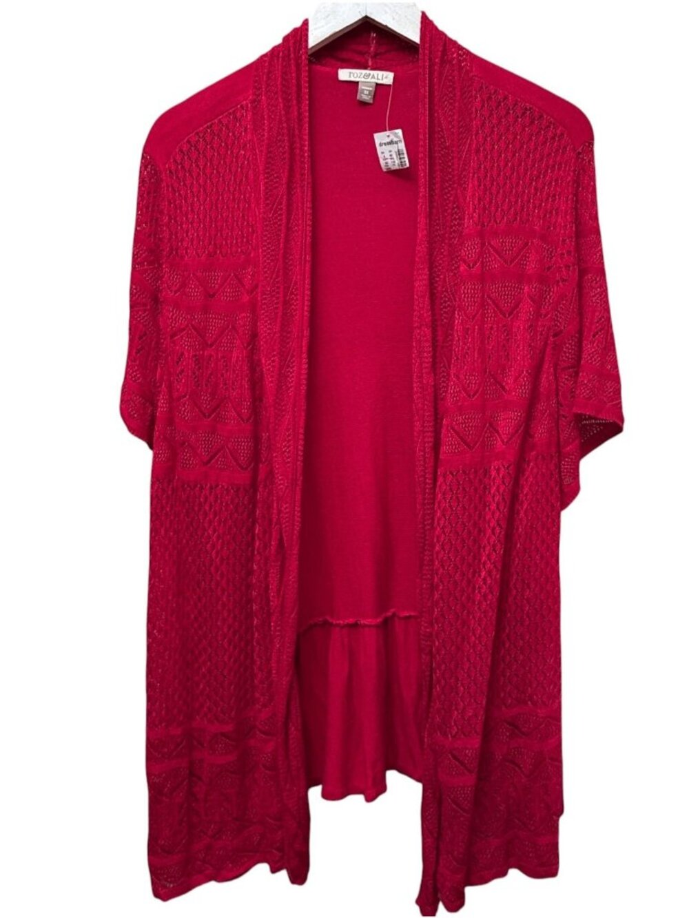 Roz & Ali Sweater Vest Plus Size 3X Red Pointelle Knit Waterfall Cardigan NWT
